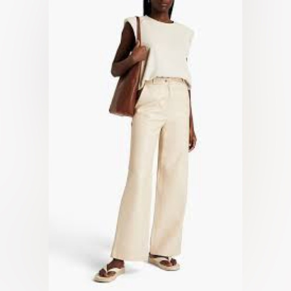 Loulou Studio LEATHER Cream Wide-Leg Trousers - Picture 3 of 16